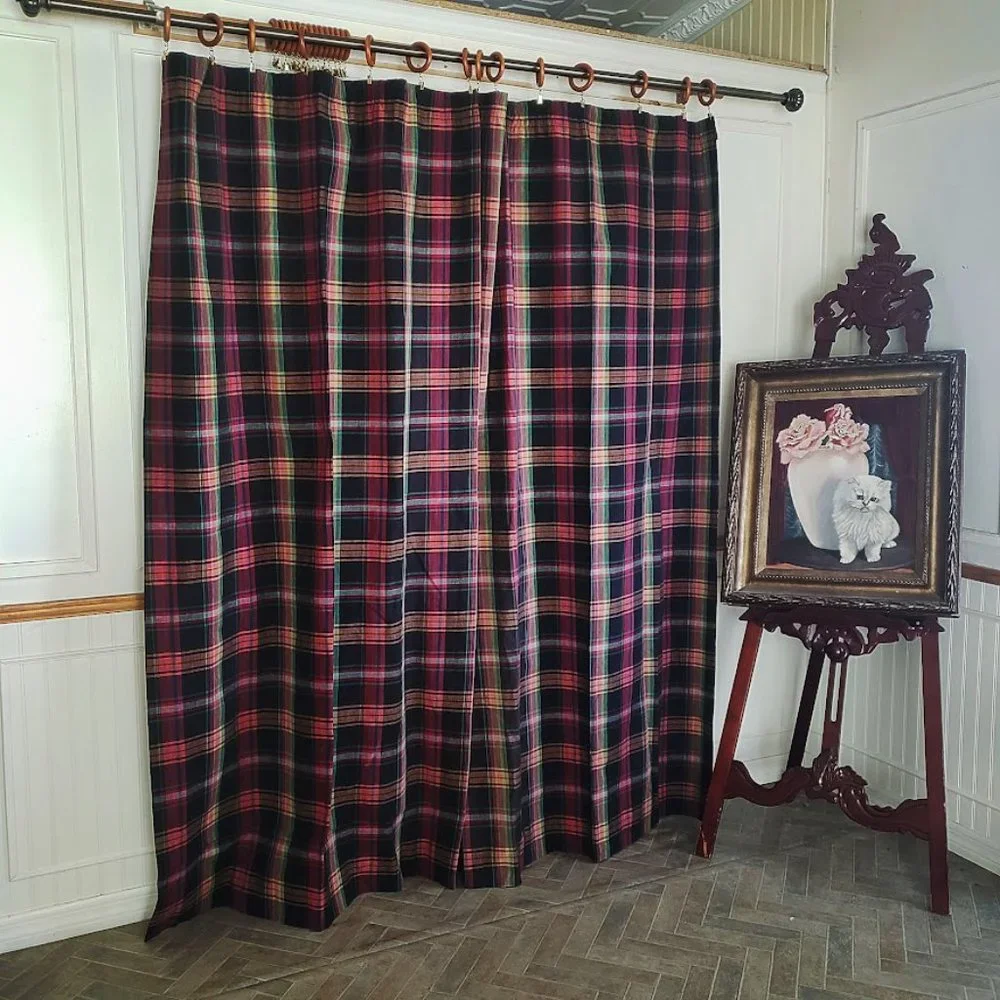 Custom Drapes Rod Pocket Tartan Plaid Heavy Twill Cotton 78W x 80L Lined Weight